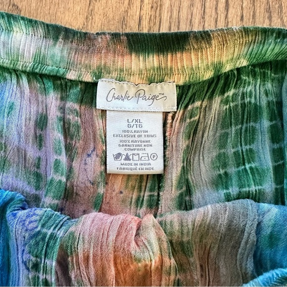 Charlie Paige Vintage Indian Size L/XL Midi Skirt Boho Flowy Crinkle Multicolor - Picture 5 of 7